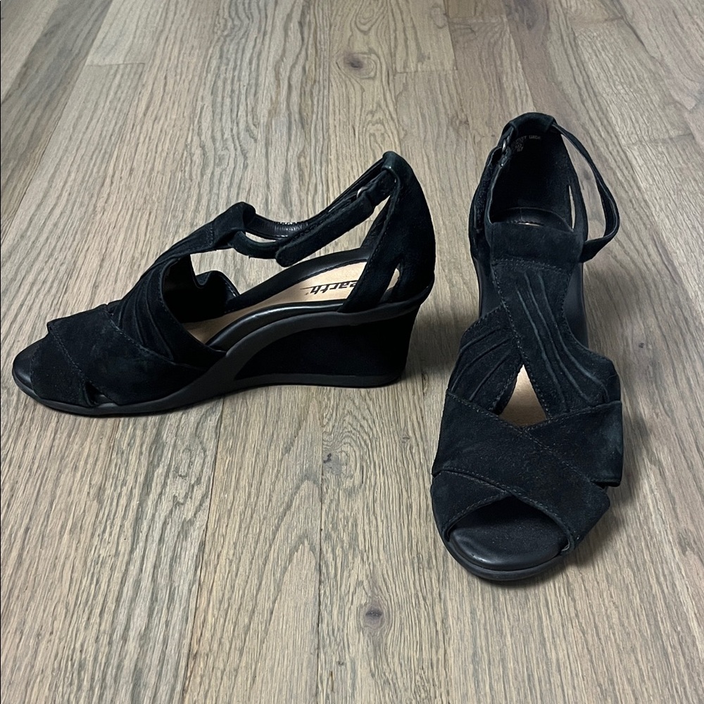 Black Suede Wedge Sandals